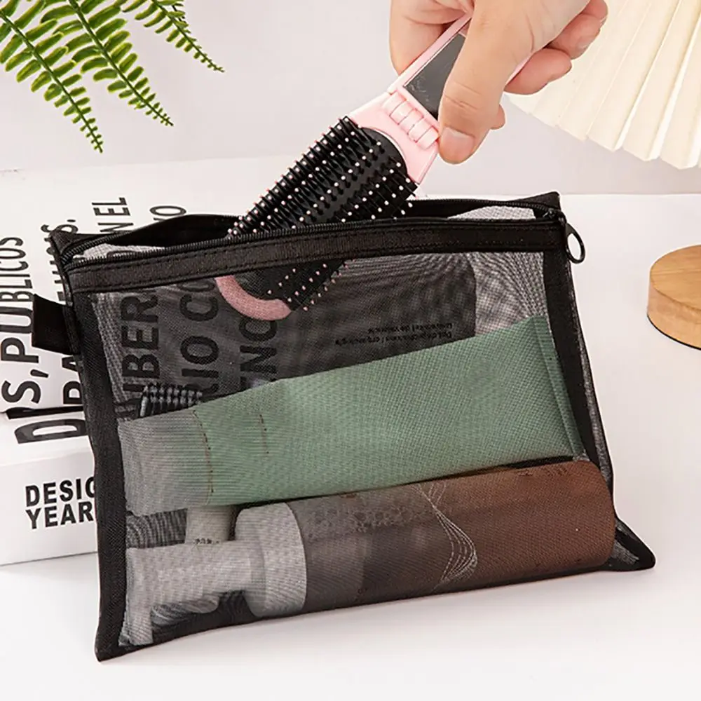 Transparent Mesh Makeup Case Organizer Storage Pouch Casual Zipper Toiletry Wash Bags Make Up Women Travel Cosmetic Bag