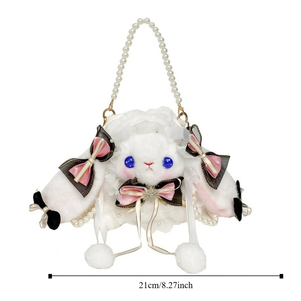 Animali di peluche Borse a tracolla con coniglio Lolita Borse morbide e carine con orecchie di coniglio Borsa a tracolla JK con piccolo coniglio creativo Cosplay