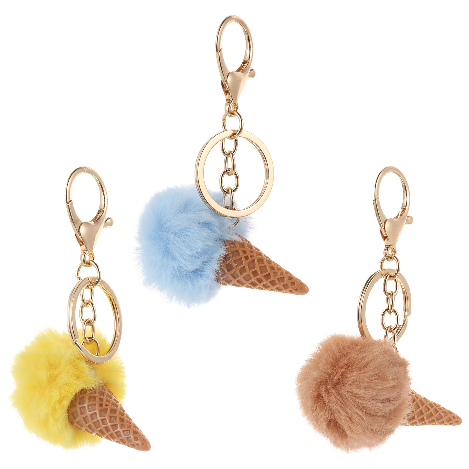 3 Pcs Ice Cream Keychain Net Bag Macrame Mini Pinball Ring Accessory Chains Adorable Plush Ornament Hairball