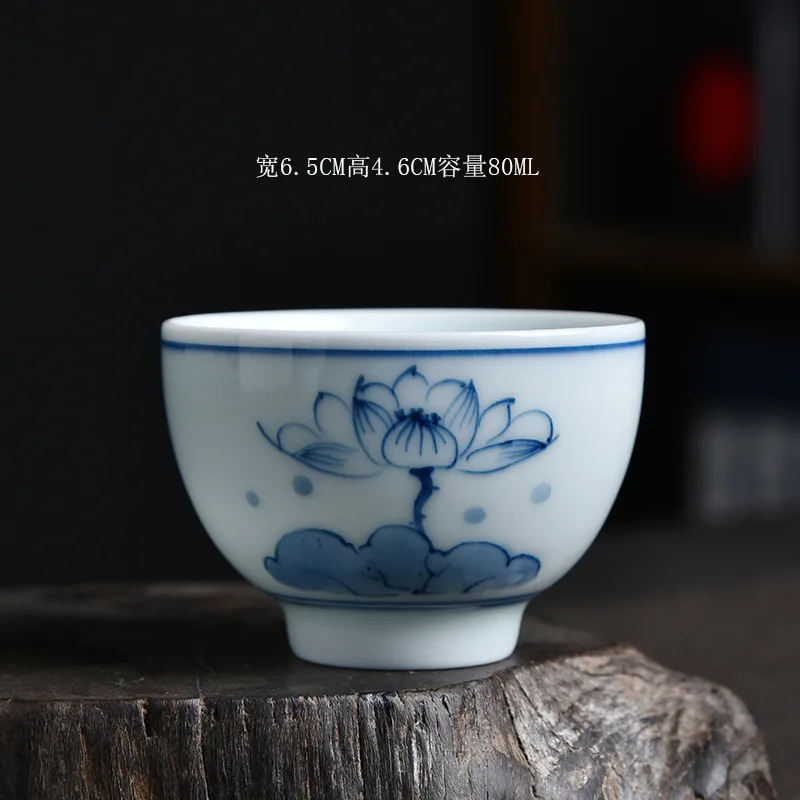 Hand-painted Ceramic Tea Cup Master Cup Single Cup Household Kung Fu Tea Set Small Cup Blue and White Underglaze Color Tea Bowl