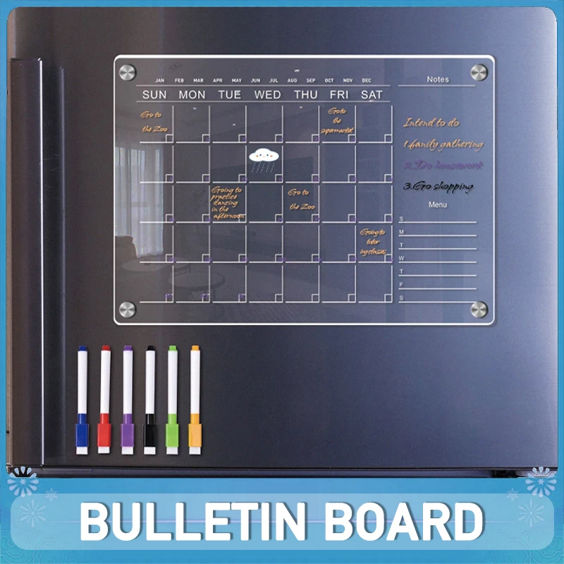 Memo Board Daily Record Dry Erase Board for the Refrigerator Planner Weekly Clear Acrylic Magnetic Calendar Board for Fridge