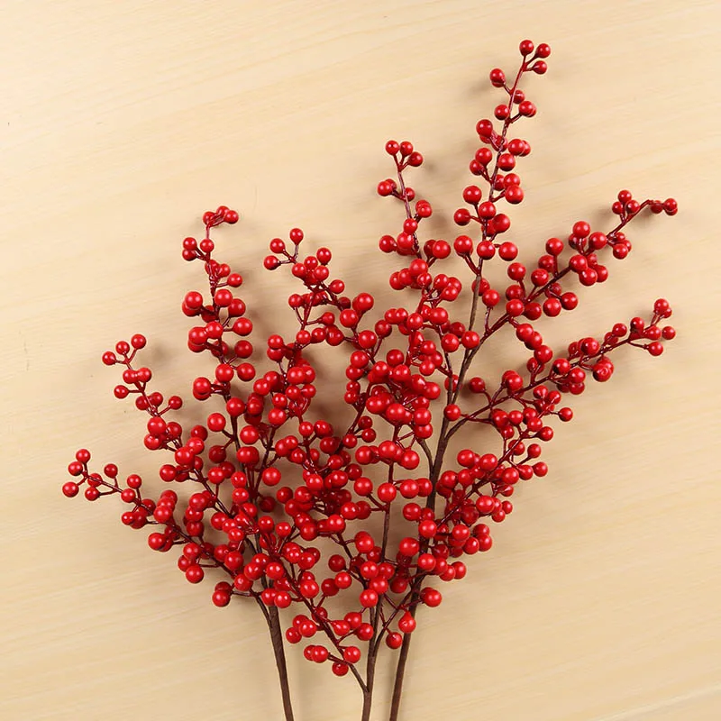 Artificial Berries Branch Plastic Fake Flowers leaf Decorative Berry PE Red Berries Plant for New Year Christmas decoration 2023