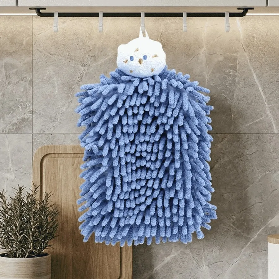 1PC Cute Plush Chenille Hand Towel, Hanging Absorbent Quick-Dry Towel for Bathroom & Kitchen - Image 4