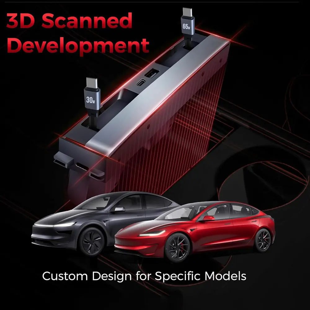 For Tesla Model Y Juniper 2026 Retractable Center Console USB Hub Model 3 Highland Phone Charger Fast Charging Docking Station view 4