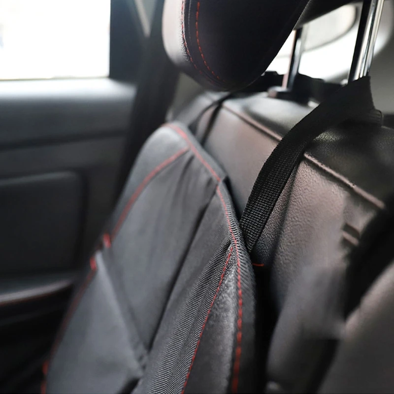 D7YA PU-Leder-Autositzbezug, passend für alle Babyautositze, Matte, kratzfest, Kissenschutz mit Aufbewahrungsnetztaschen – Detail 10