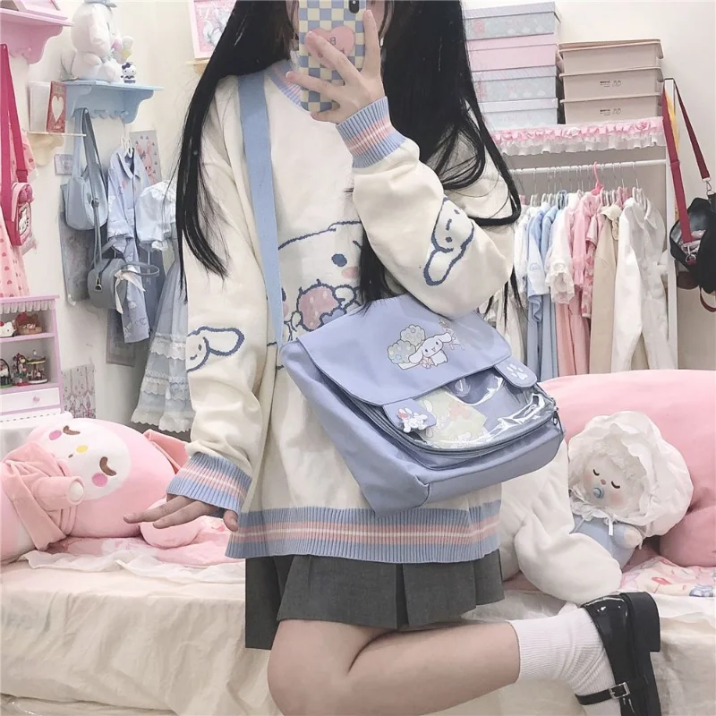 Sanrio Lolita Student Kawaii Clothes Cinnamoroll Japanese Preppy Style Versatile Cute Soft Girl Pullover Knitwear Jk Coat Women