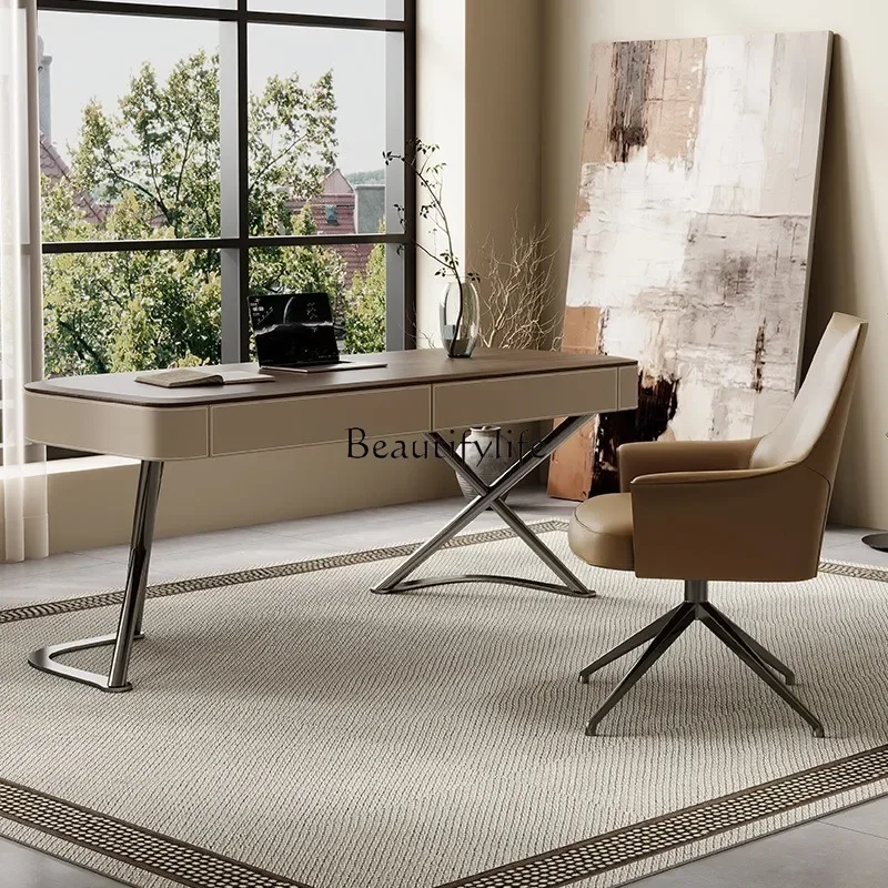 

54 *Solid wood desk light luxury modern simple saddle leather office table