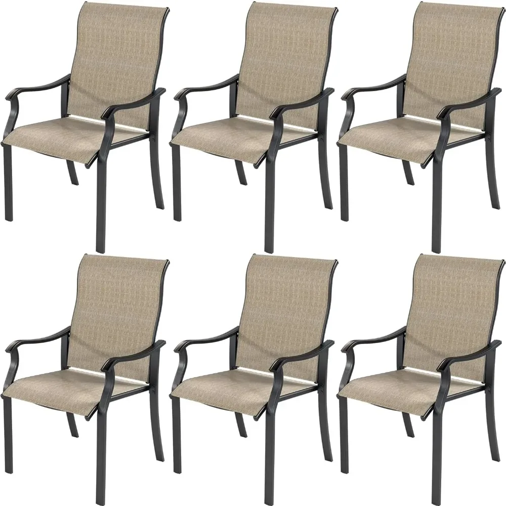 

Outdoor Textilene Dining Chairs with High Back, Patio Furniture Chairs with Armrest, Metal Frame for Lawn Garden Backyard