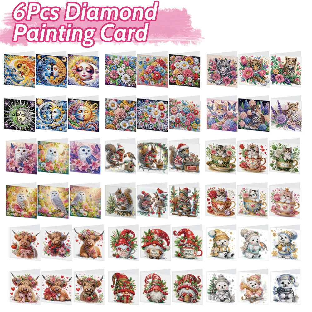 リスのラインストーンの絵が描かれたクリスマスカードキット,ダイヤモンドの絵が描かれたグリーティングカード,家族や友人へのギフト,6個