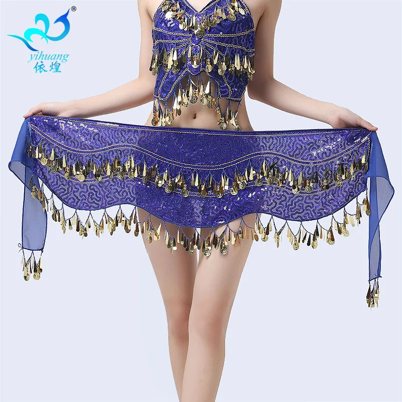 Sexy Women Belly Dance Hip Skirt Scarf Wrap Belt Glitter Sequins Tassel Hip Scarf Skirt Halloween Dance Performance Costume