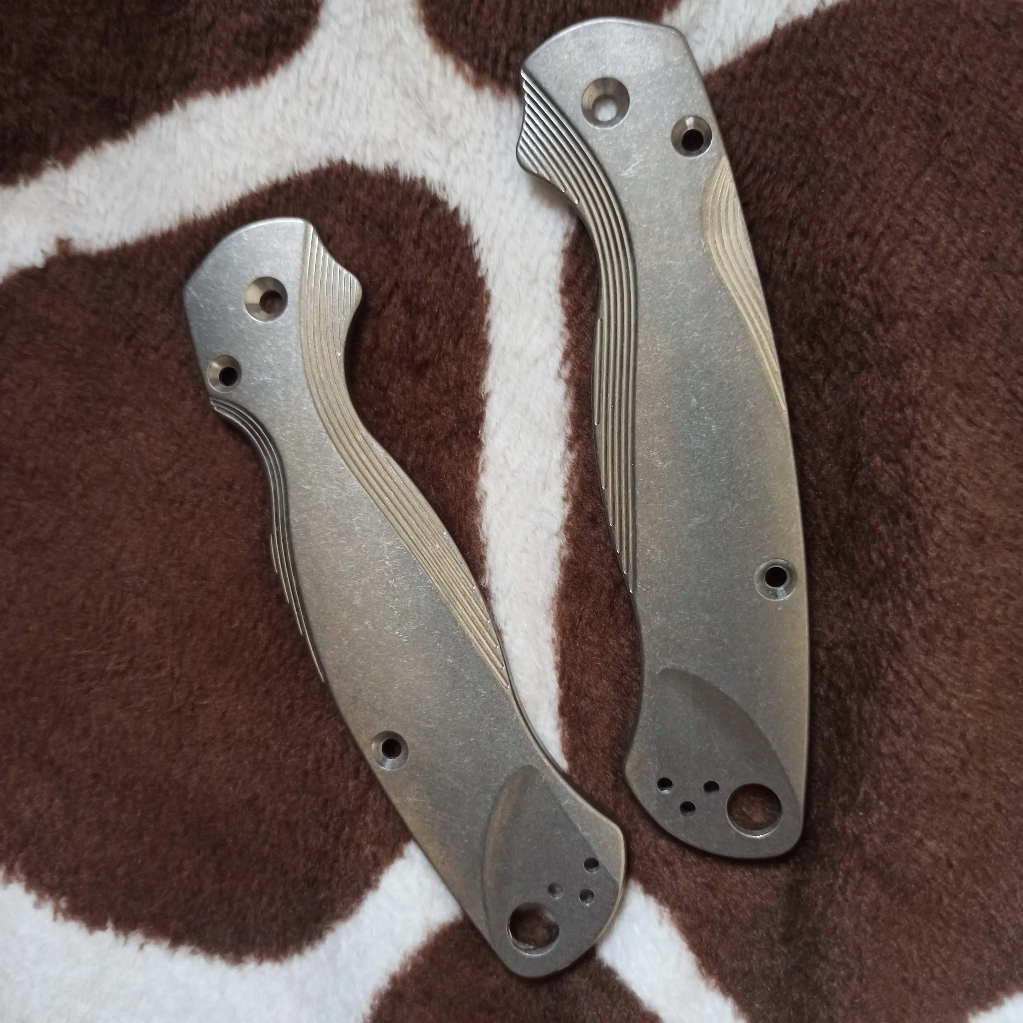 1 Pair Stone Wash  Titanium Alloy Knife Handle Scales for Spyderco C81 Para 2 Folding Knives DIY Replacement Parts