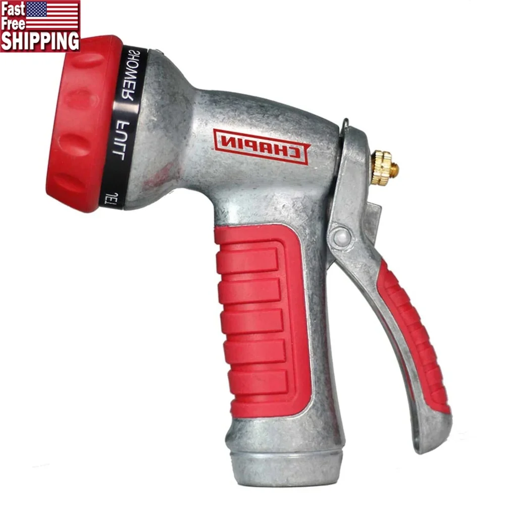 

Heavy-Duty Adjustable Garden Hose Nozzle 7 Spray Patterns Ergonomic Design Plants Cleaning Durable Metal Construction