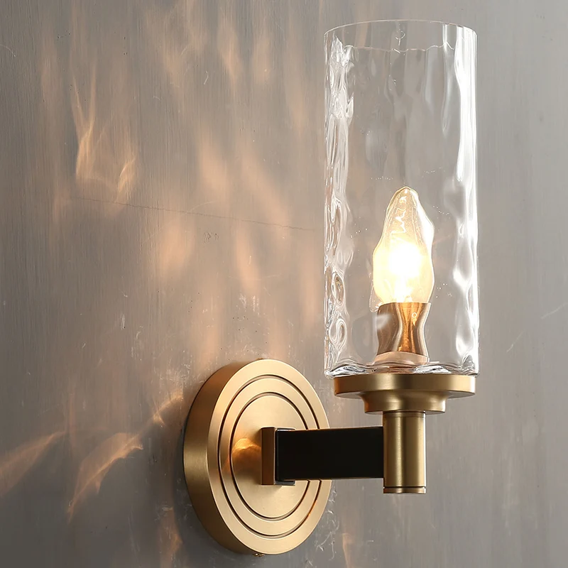 

Classic Style Hand Dying Antique Brass Finish Single Holder Glass Wall Sconce Light Corridor Bedside Wall Lamp