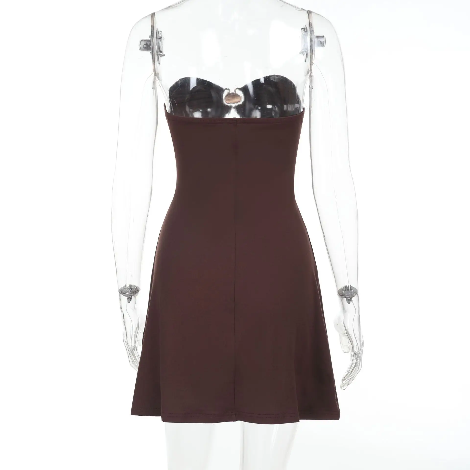 Sexy figurbetontes Schlauchkleid mit Ausschnitten für Damen, ärmellos, trägerlos, Mini-Clubwear mit Metallring, Sommer-Party-Nacht-Outfit