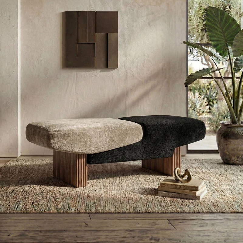 Wabi-sabi wind, solid wood resting bench, high-end shoe changing bench, living room