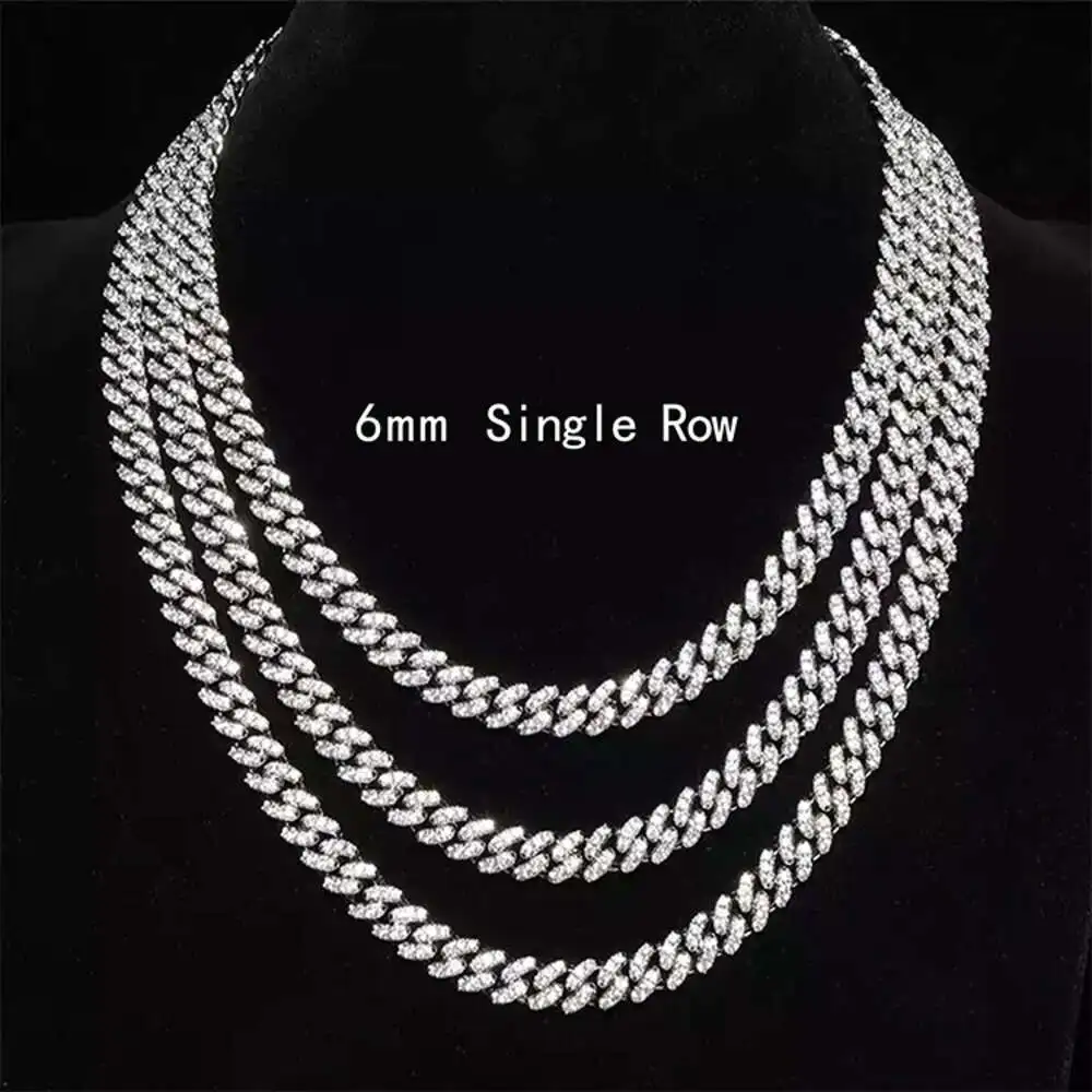 Hiphop Chain 6mm Single Row S925 Silver Necklace Pass Diamond Tester Moissanite Necklace Cuban Link Chain