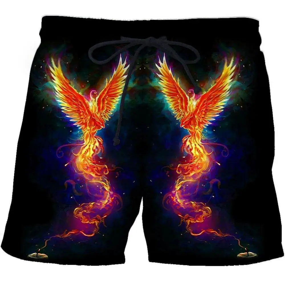 

2025 Summer New Blue Fire Phoenix 3D Printed Shorts A Trendy and Stylish Beach Pants for The Minority