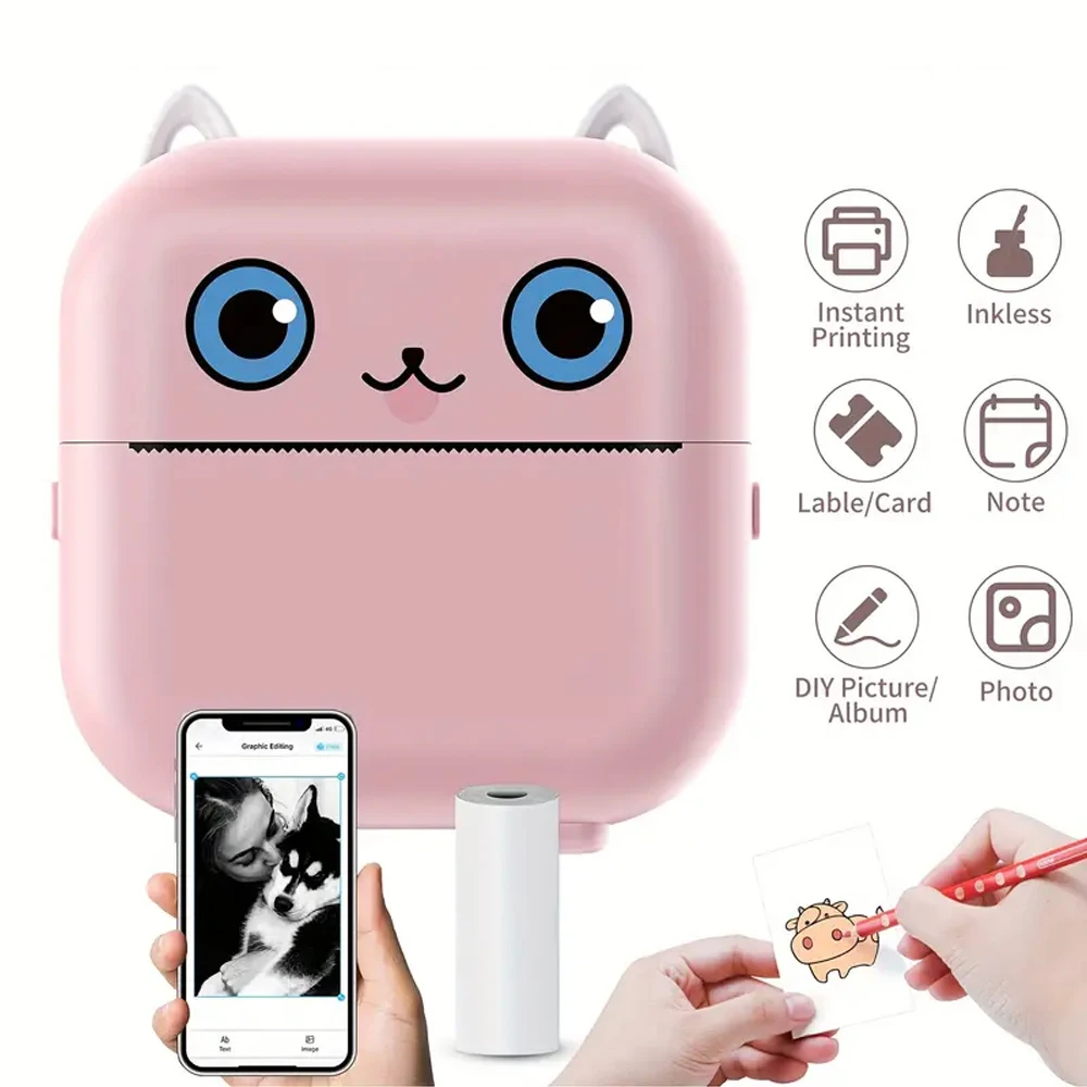 Mini Sticker Printer, Portable Thermal Printer,Bluetooth Free Cut Small Pocket Printer for Notes, Photos, Stickers, Labels Print