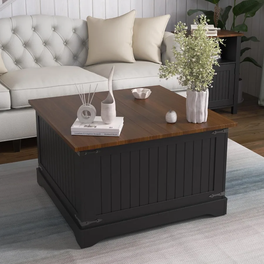 Modern Farmhouse Coffee Table Square Center Table with Large Hidden Storage Compartment for Living Room Coffee Table with FlipT