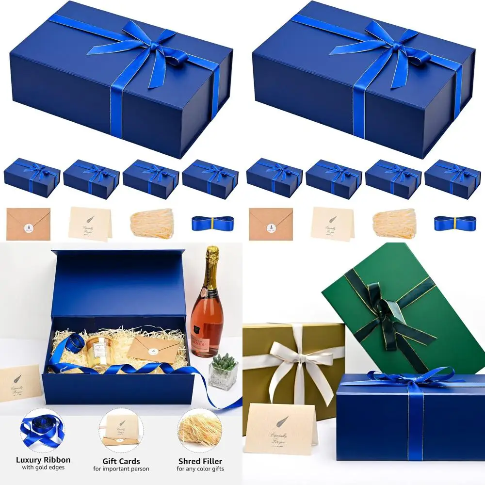 

Набор из 5 больших подарочных коробок 13,85x8,35x4,45 дюймов с лентой, открыткой и наполнителем из измельченной бумаги