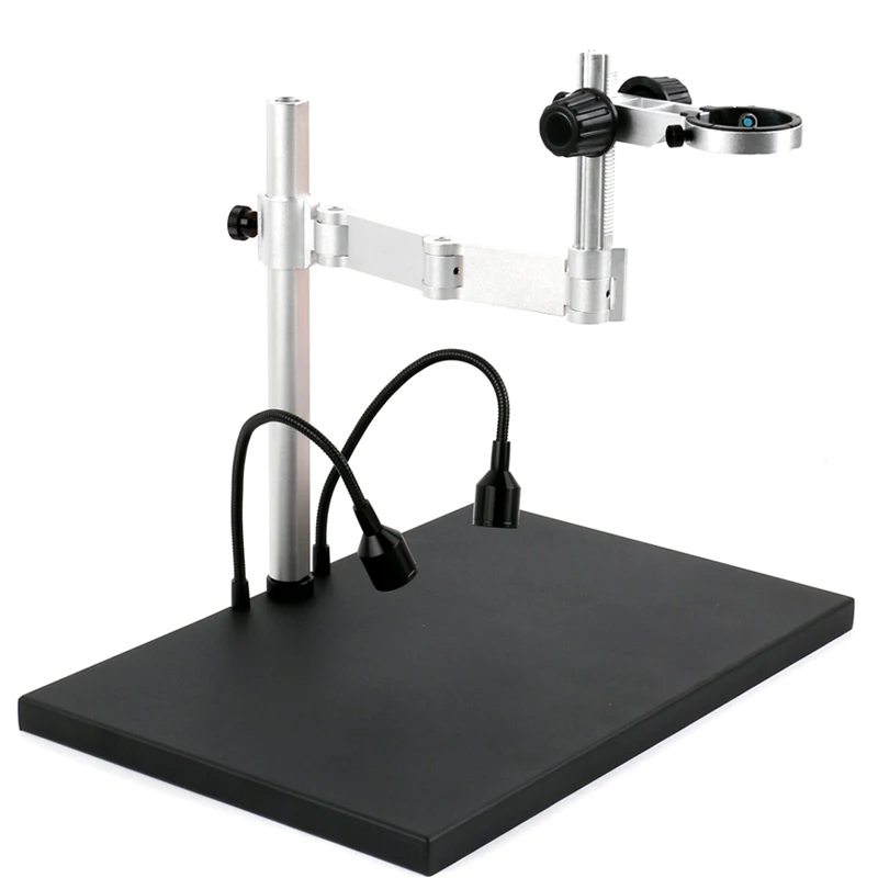 40mm Desktop Mount Microscope Monocular Camera Lens Extendable Foldable Bracket Base Stand with LED Side Light Spot Lamp