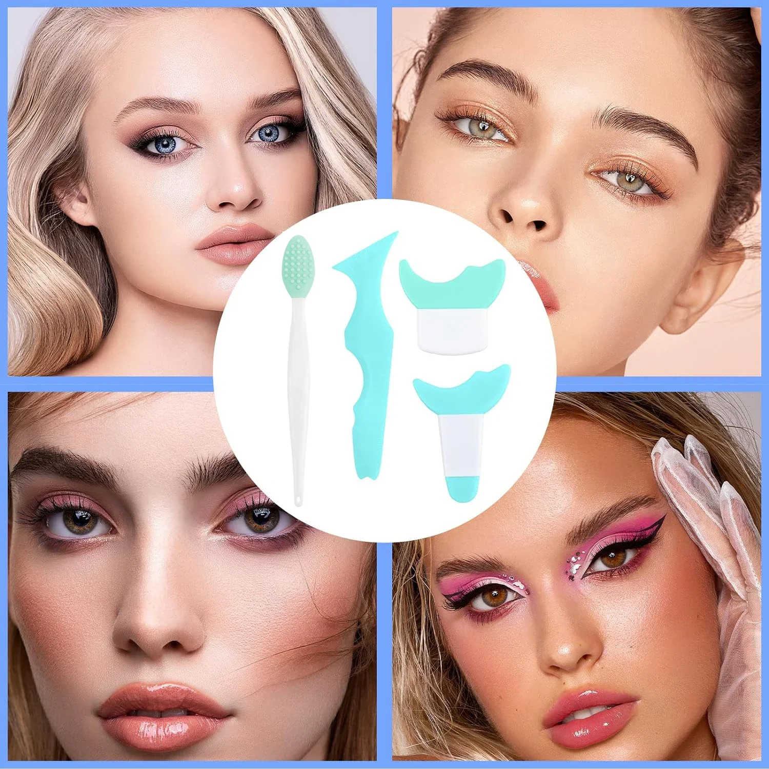 Set da 4 pezzi Set di strumenti per l'assistenza al trucco degli occhi con pennello per naso Gel di silice Strumenti per il trucco multifunzionali per le donne stencil per sopracciglia