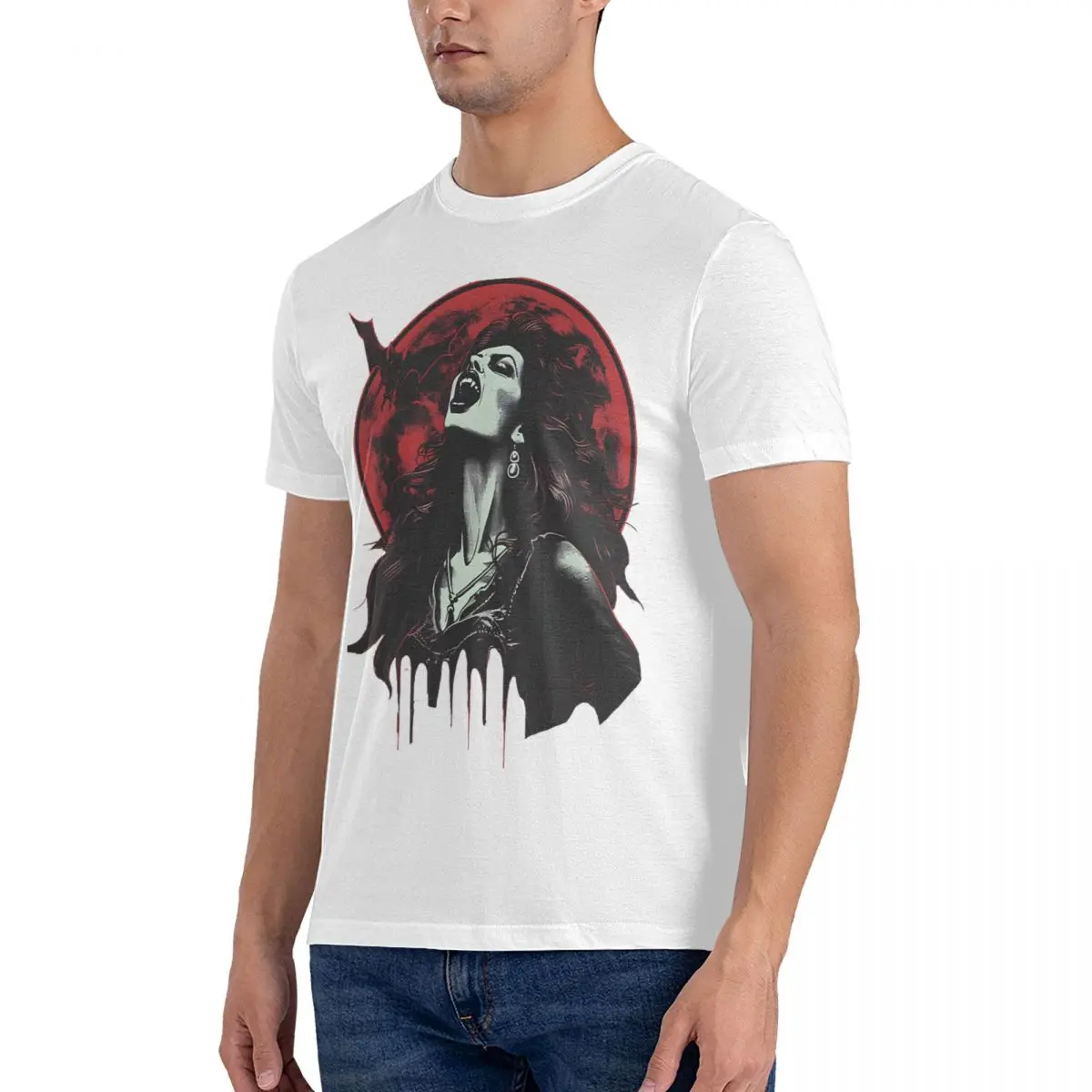 Novelty Vampiress Under A Red Moon T-Shirts Men Round Collar 100% Cotton T Shirts Blood Of The Vampire Short Tees tops fugees