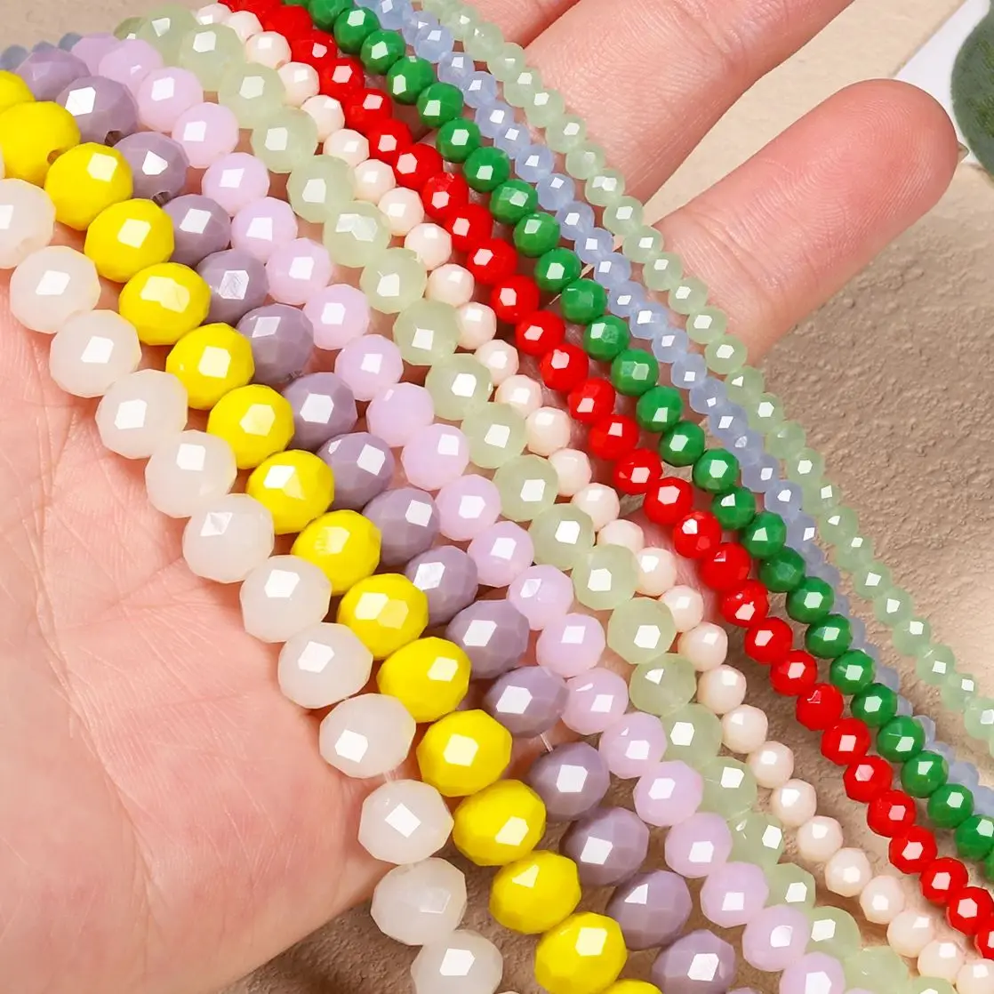 3/4/6/8mm Flat Round Shape Faceted Crystal Quartz Beads Colorful Porcelain Jade Glass Loose Beads for Make Jewelry DIY Bracelet