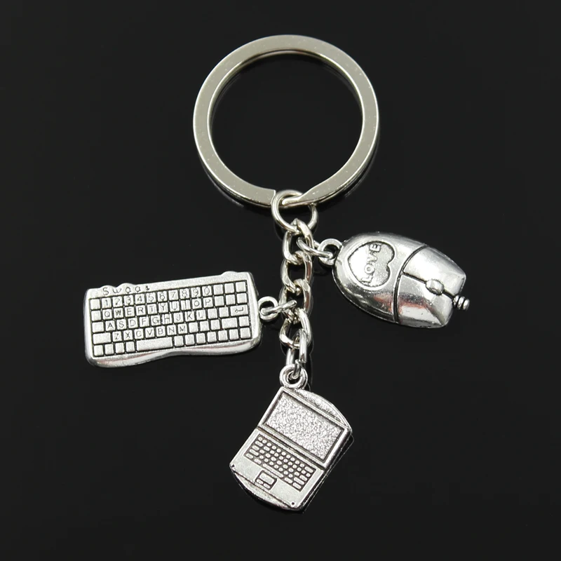 Dropshipping Laptop Computer Mouse Keyboard Keychain Fashion Key Ring DIY Metal Holder Chain Jewelry For Gift
