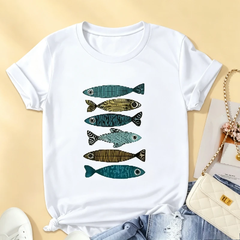 Playful Marine Vibes Tshirt Fun Colorful Fish Design Casual Wear Soft Cotton Tshirt Sea Lovers Pro Choice Redtube Women Clothes