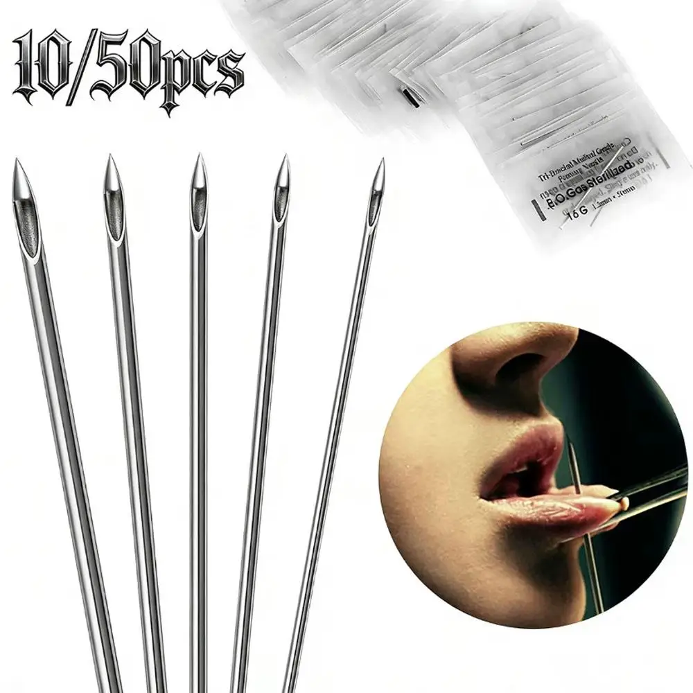 10/50Pcs Body Piercing Needles Sterile Disposable Surgical Steel Needle For Ear Nose Navel Nipple Lip Tongue Piercing Supplies