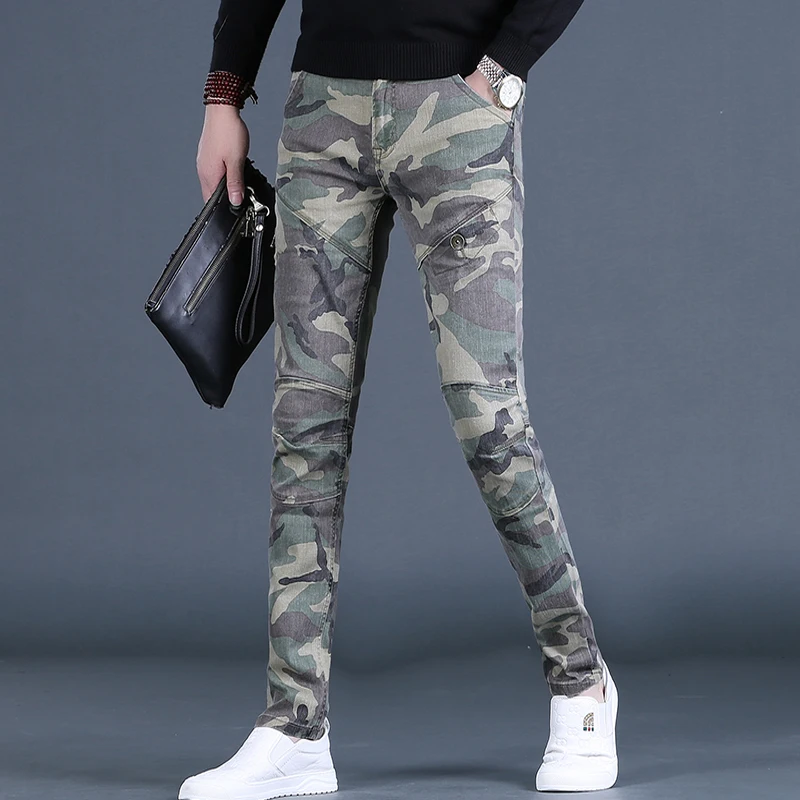 Men's Camouflage Jeans Casual Regular Straight Leg Pants Streetwear Fashion Cotton Denim Trousers CP2070