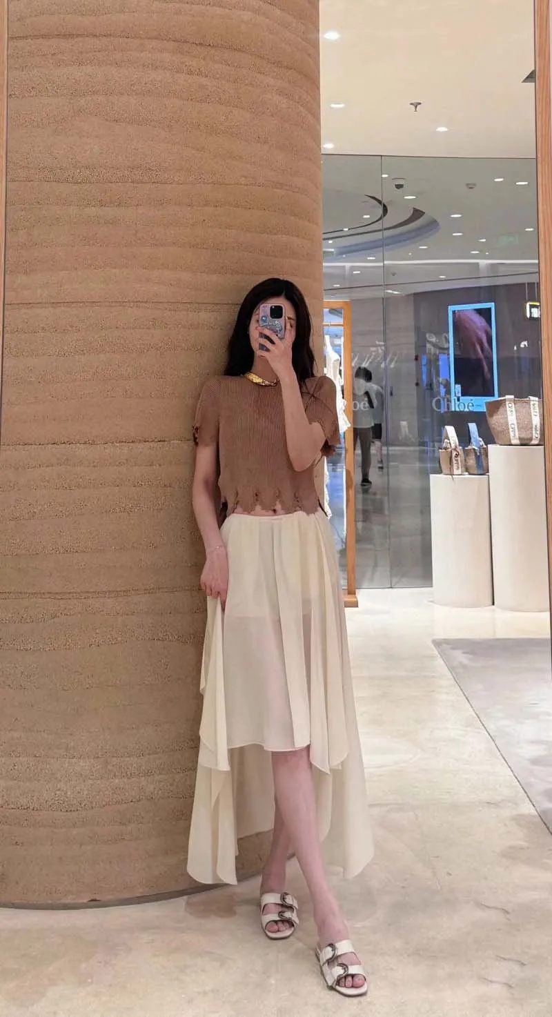 

Fairy style women's half skirt with fashionable temperament, gentle and slim fit, irregular skirt, medium length skirt