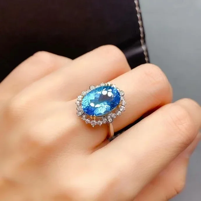 

Classic Big Gemstone Ring for Party 10mm*14mm Natural Topaz Ring 925 Silver Topaz Jewelry Gift for Woman