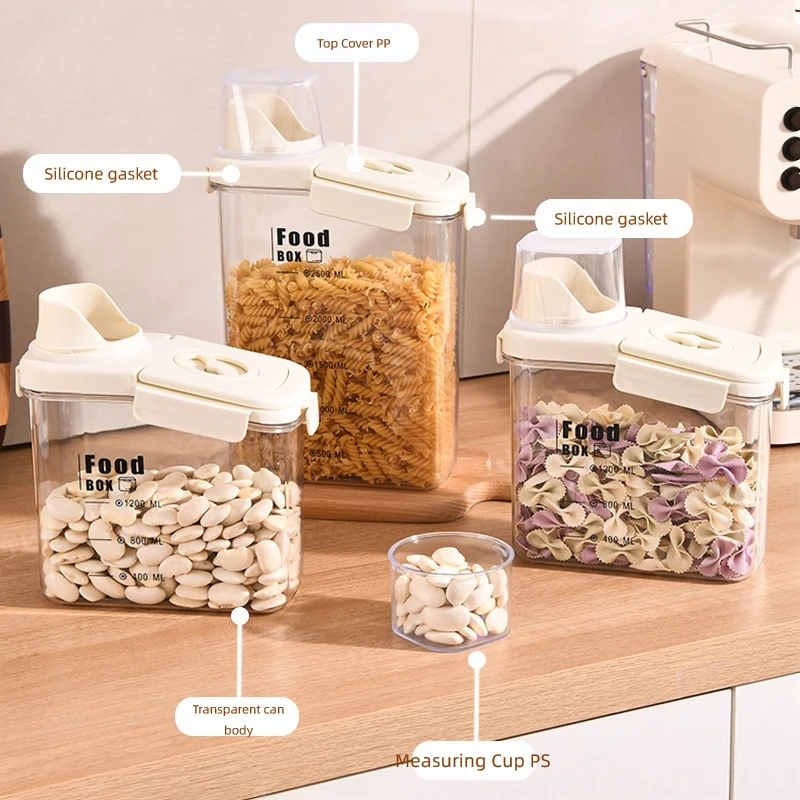 1.6L/2.8L Airtight Cereal Storage Container Moistureproof Insect Proof Rice Bucket Food Storage Plastic Transparent Sealed Tank