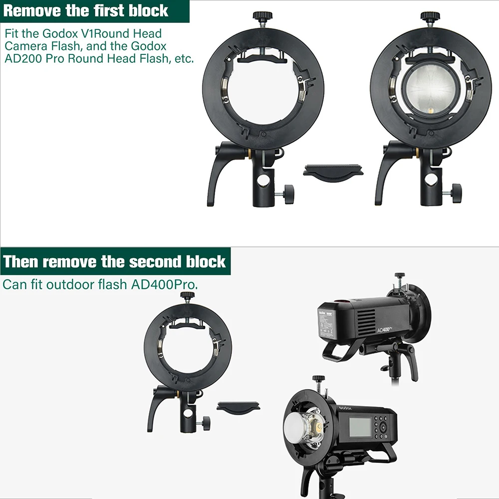 Godox S2 Bowens Mount Flash S-type Holder Bracket Handheld Grip for Godox V1 V860II AD200 AD400PRO Speedlite Flash Snoot Softbox