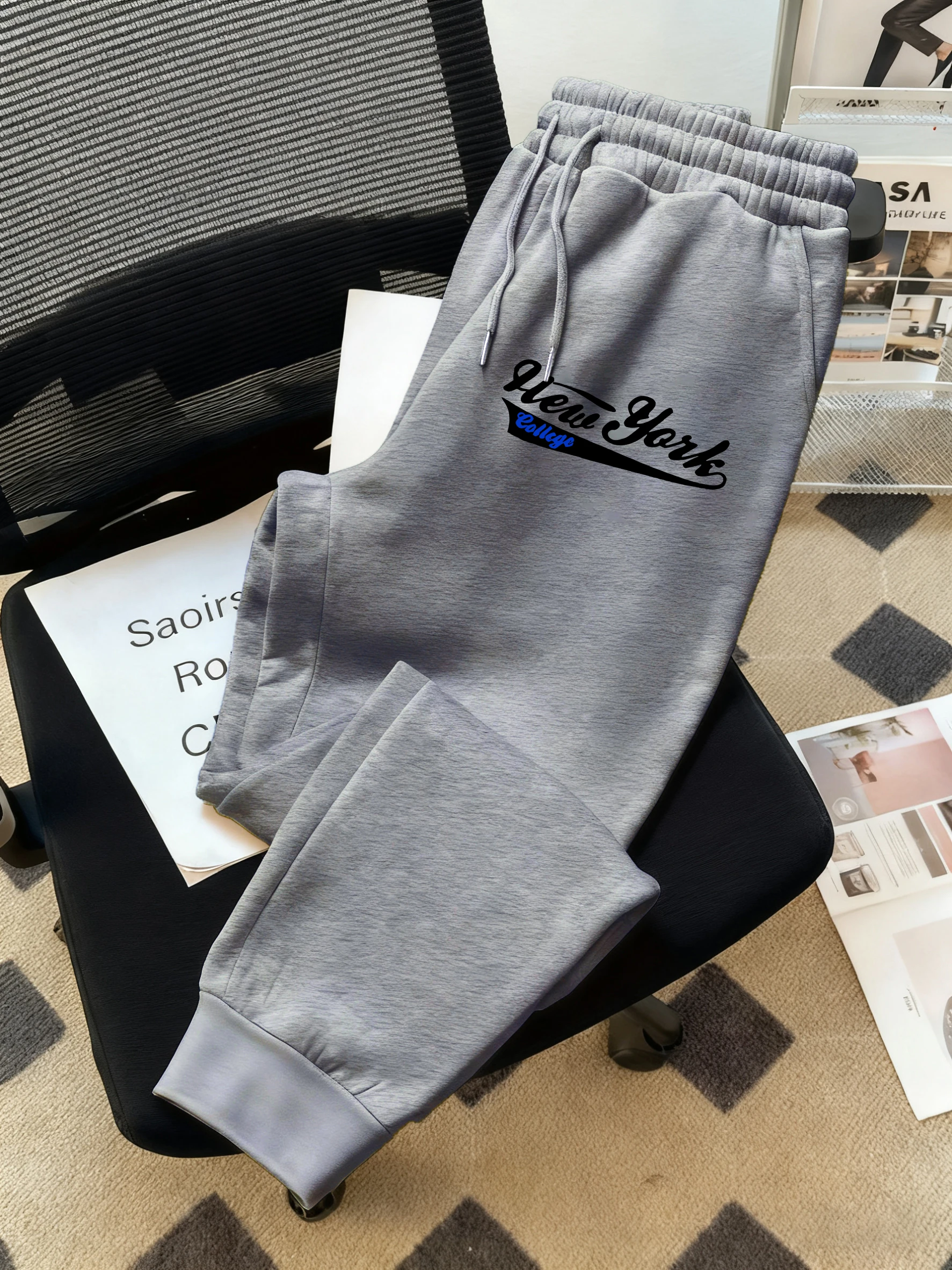 

New York Art Letter 23 Pattern Men'S Pants Warm Drawstring Joggers Vintage Pocket Unisex Fashion Clothing Creative Jogging Pant