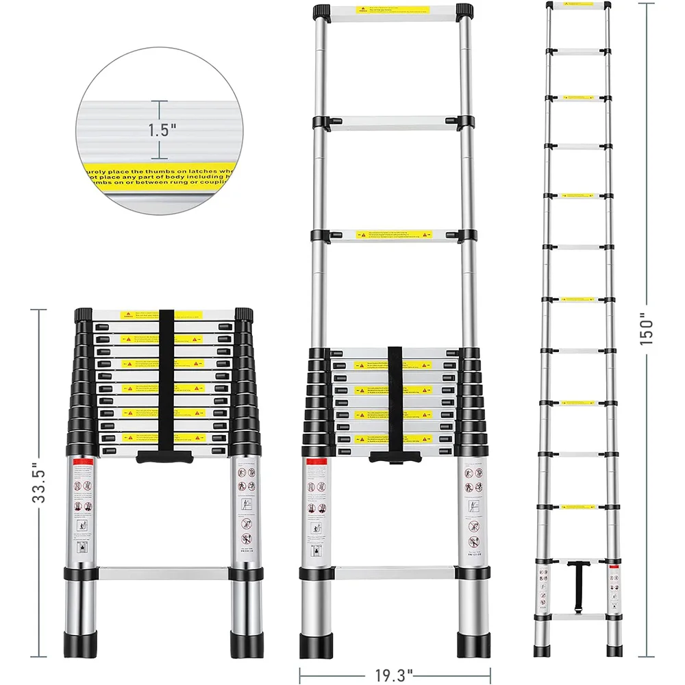 Telescoping Ladder 16.5FT, Telescopic Extension Ladder, Aluminum Alloy Folding Ladder Portable Multi-Purpose for Indoor Outdoor