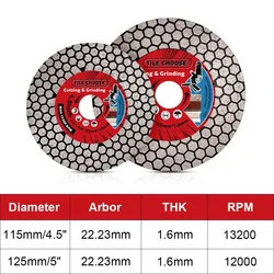D115mm/125mm Diamond Blade Diamond Cutting Disc Ceramic Tile Porcelain Marble Circular Saw Blade For Cutting Grinding Stone