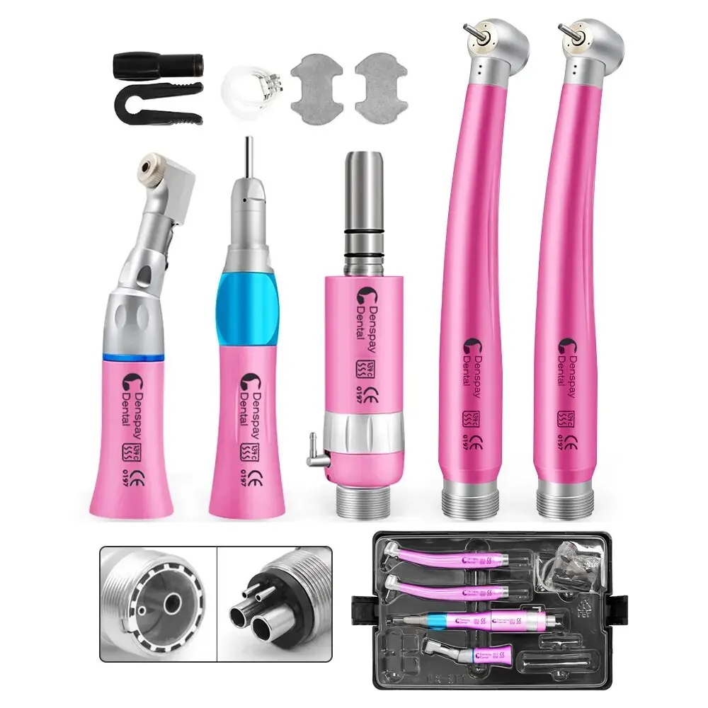 CYC151 Pink Denspay Dental Handpiece Kit Air Turbine 203C Straight Contra Angle 3 Water Spary 2/4 Hole Handpiece