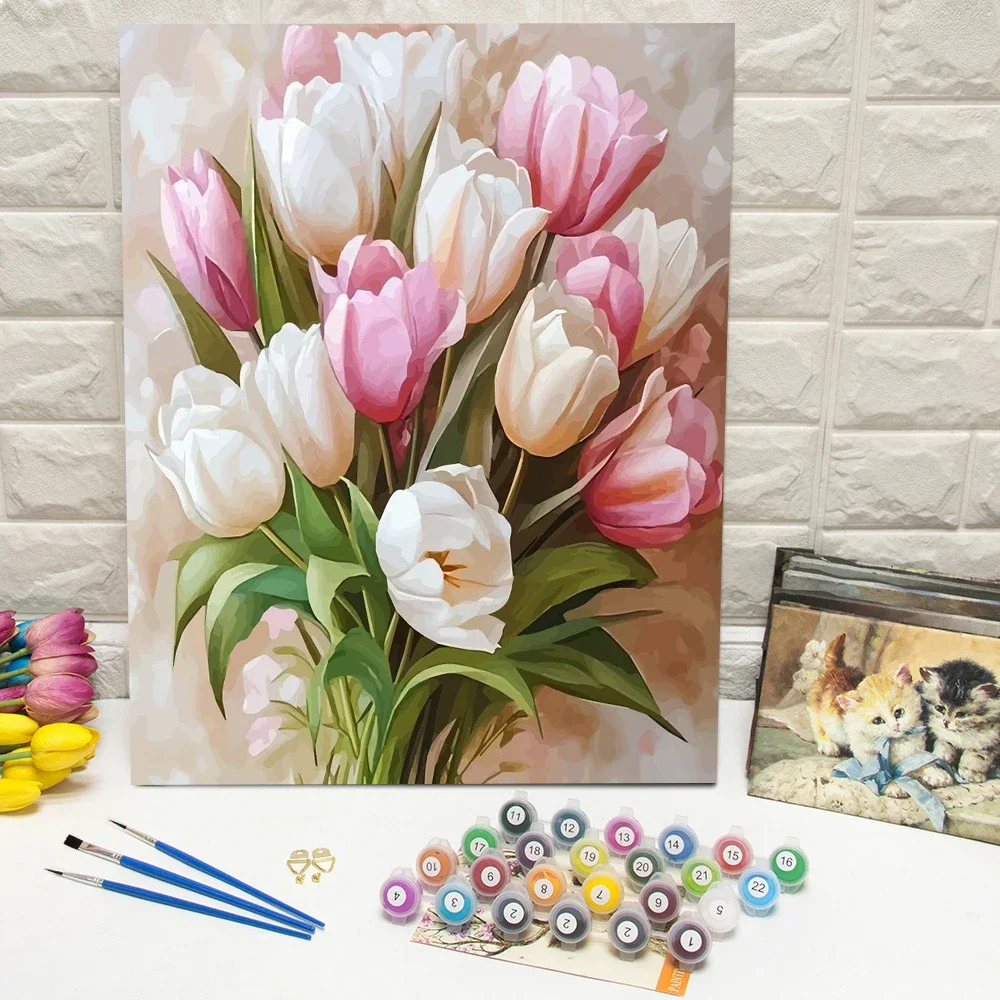DIY Paint By Number Adult Kit Tulip Unframe Digital Oil Painting Flower Arts And Crafts Supplies Adults Handpainted Gift