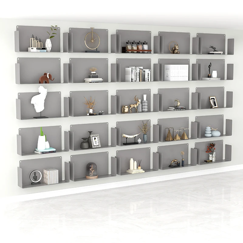 Nordic creative wall bookshelf shelf hanging bedroom wall simple wrought iron baffle living room bookcase