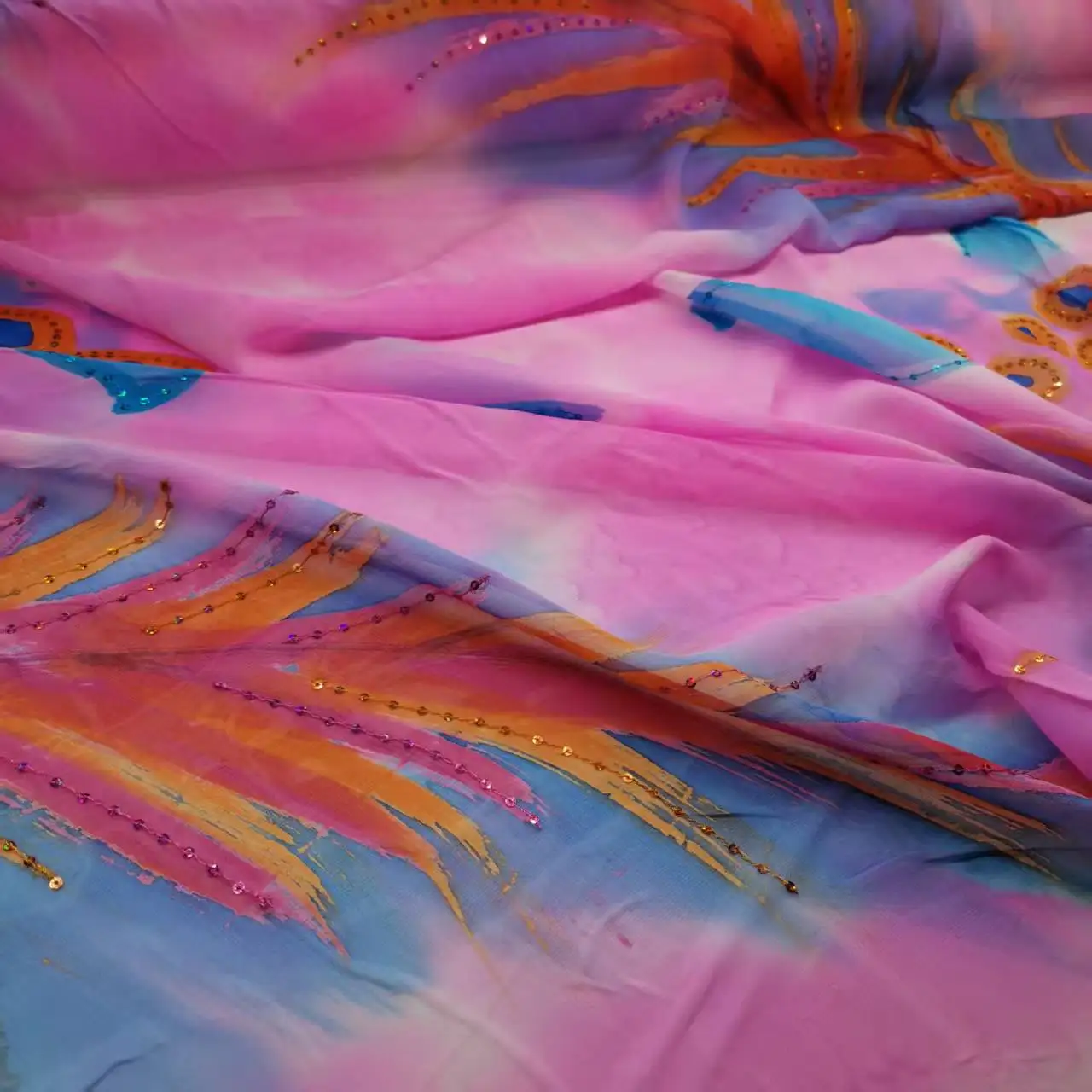 Tissu à paillettes en soie 100% Soie brodé scintillant, matériel de couture pour robe Saree, écharpe Hijab Toub, en vente