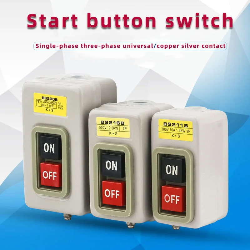 AC220V 380V 10A BS230B ON OFF Start Stop Push Button Switch Phase Motor Control Switch for Cutting Machine Drilling Rig