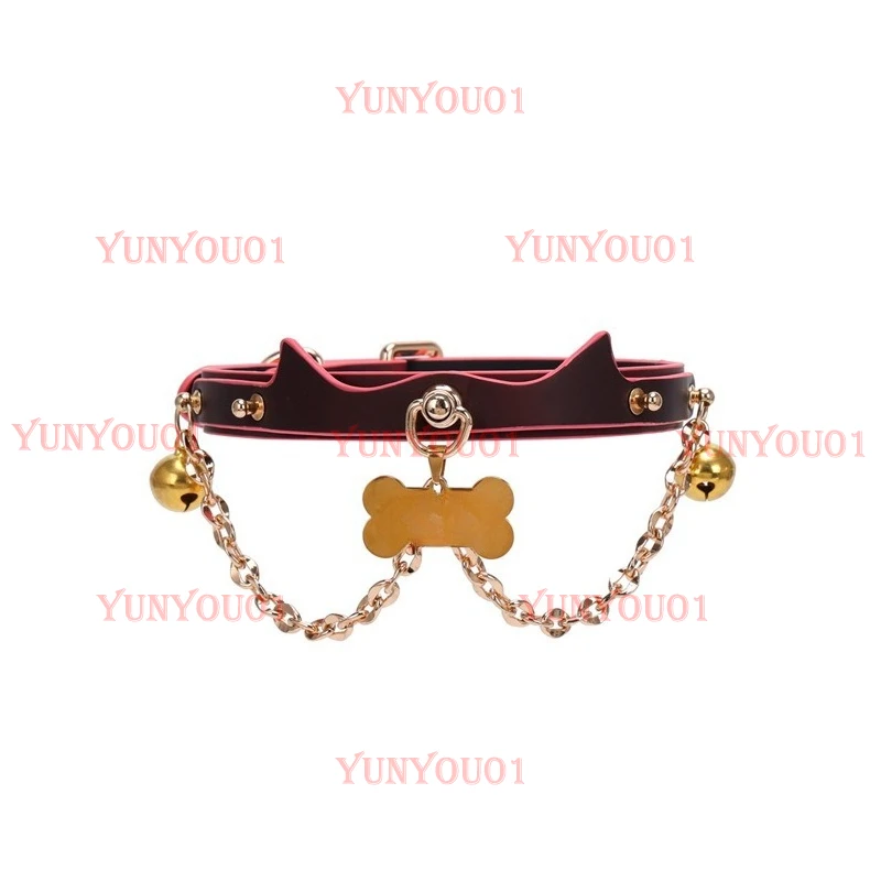 Pink Flame Choke Temperature Discoloration Sp Leather Collar Charm Bell Accessories Neck Ring Collar