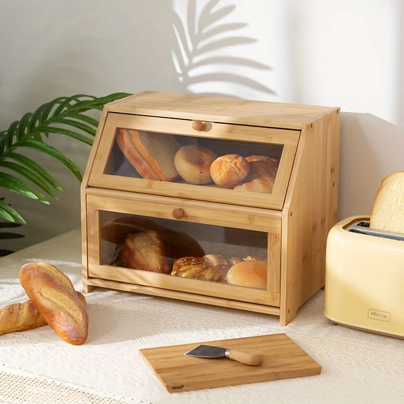 Magnetic Bamboo Bread Box with Lid - Reusable, Square Kitchen Storage Organizer for Countertop