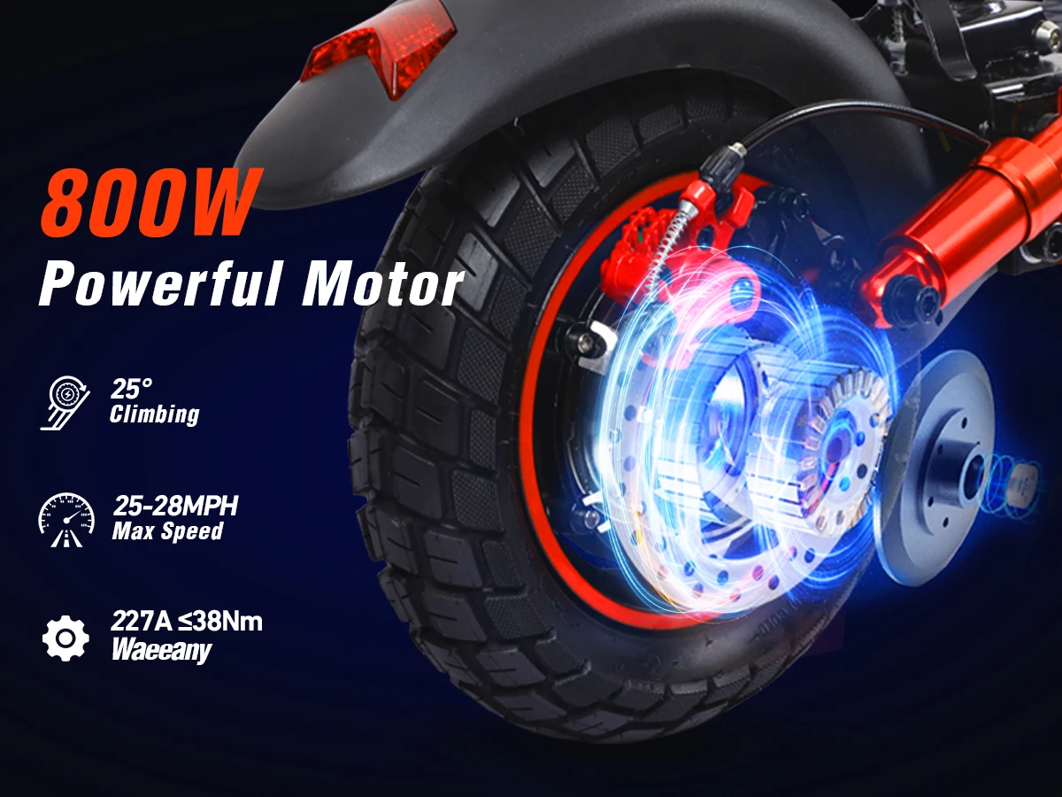 800W Portable Electrice Scooter with Seat, 10"Off-Road Vacuum Tire, 30 Miles Range,Foldable E-Scooter