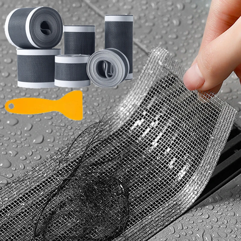 

4/5/10m Cuttable Shower Drain Hair Catcher Self-Adhesive Floor Drain Stickers Disposable Mesh Bathroom Kitchen Sink Hair Filter