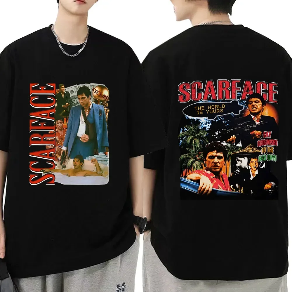 90s Classics Gangster Movie Scarface T Shirt Tony Montana Graphic T-shirts Men's Vintage Punk Oversized T Shirts Streetwear