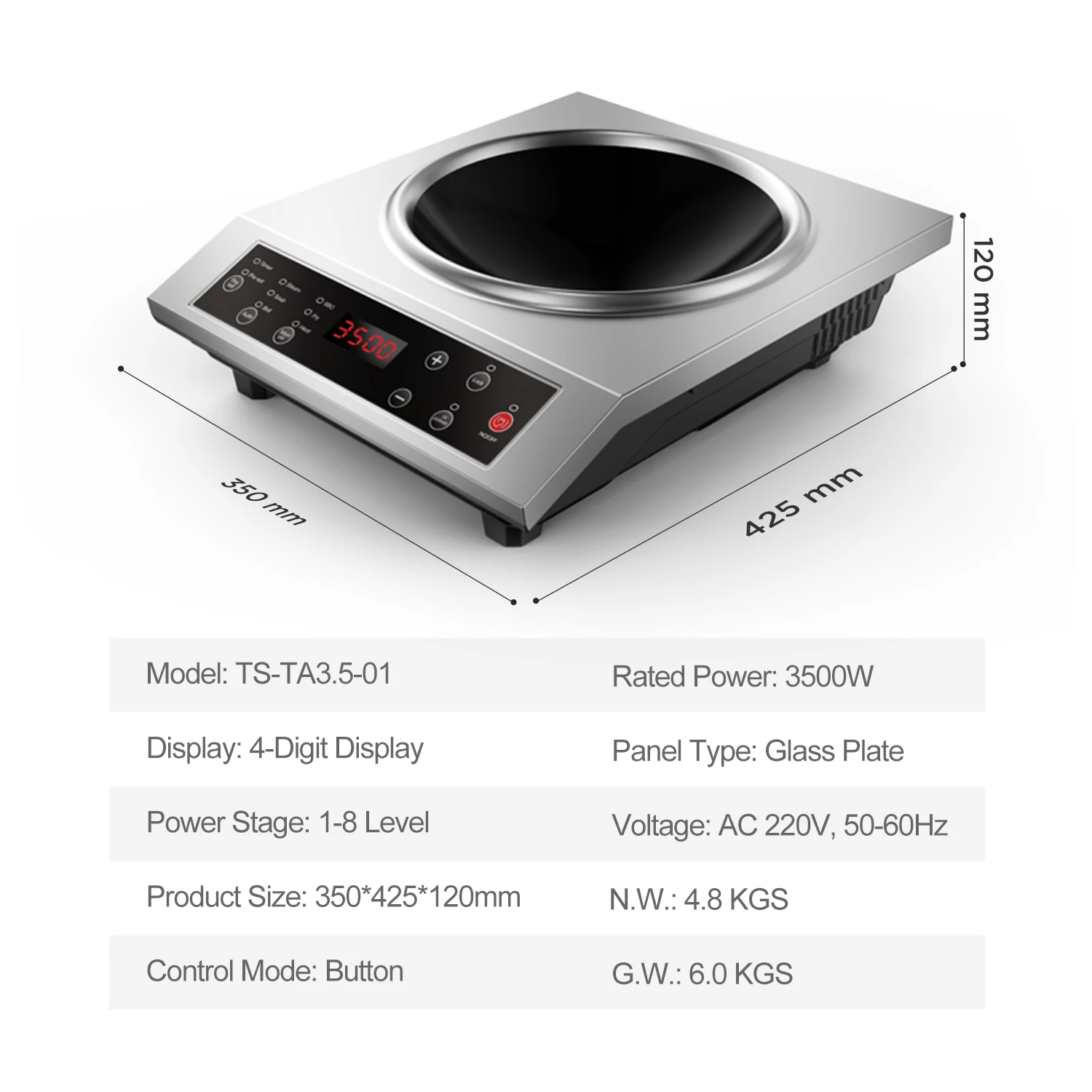 Высокоэффективная коммерческая индукционная плита с одной конфоркой мощностью 3500 Вт